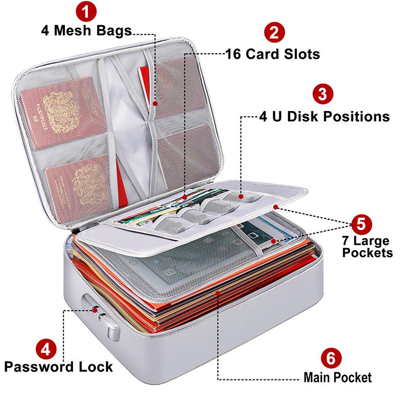 Large-Capacity Multi-Layer Fireproof and Waterproof File Bag with Lock Non-Itchy Silicone Glass Fiber Filing Storage Product