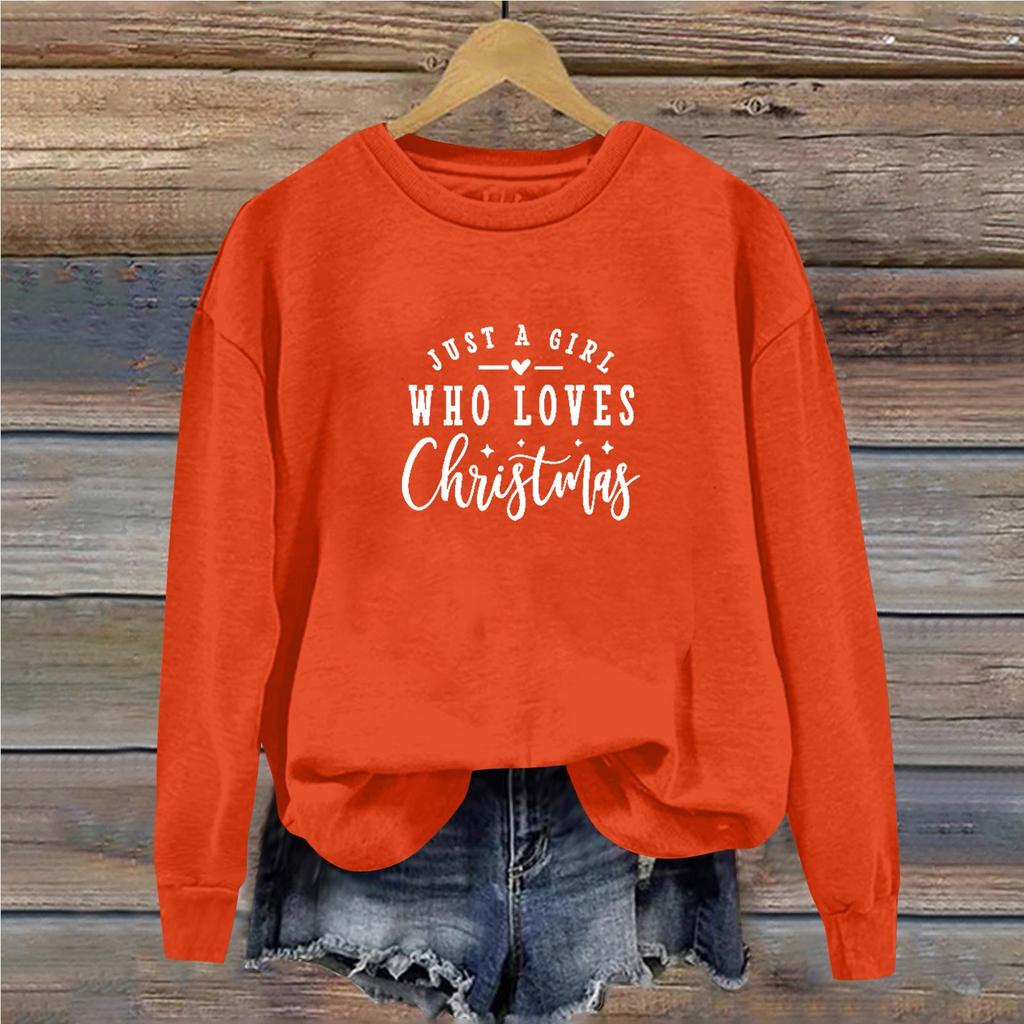 Женская повседневная свободная однотонная толстовка с круглым вырезом и длинными рукавами с принтом рождественских букв