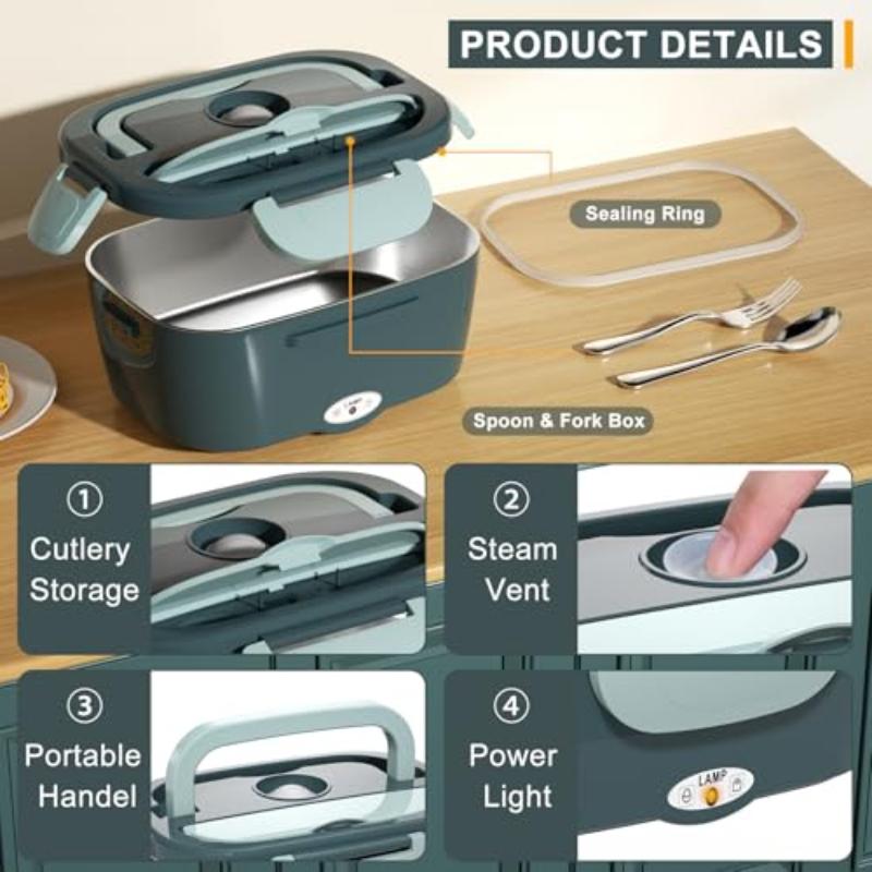 Электрический подогреватель еды для ланч-боксов - портативный подогреватель еды для взрослых, подогреваемый обеденный контейнер для автомобиля/дома/грузовика со съемным контейнером объемом 1,5 л
