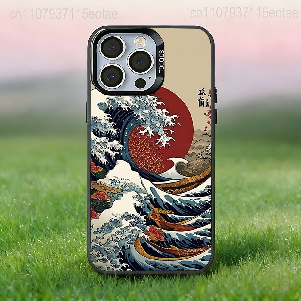 Большая волна у Канагавы Чехол для телефона для iPhone 17,16,15,14,13,12,11,Pro,Max,Plus,E,Air,Mini Черный IMD Чехол