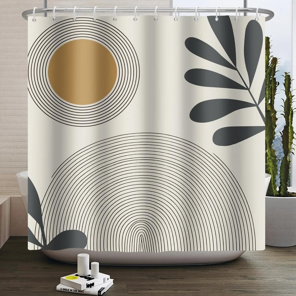 Geometric Line Round Color Block Shower Curtain Artistic Styling Simple Modern Polyester Shower Curtain Bathroom Decoration