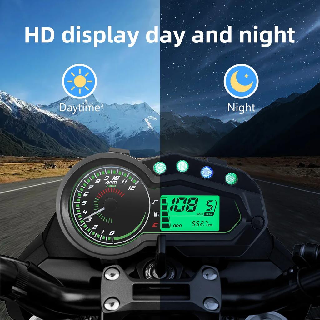 Universal Motorcycle Tachometer 12000 RPM Meter LED Speedometer Motor Vehicle GEAR Indicator TRIP ODO Odometer Fuel Level Gauge