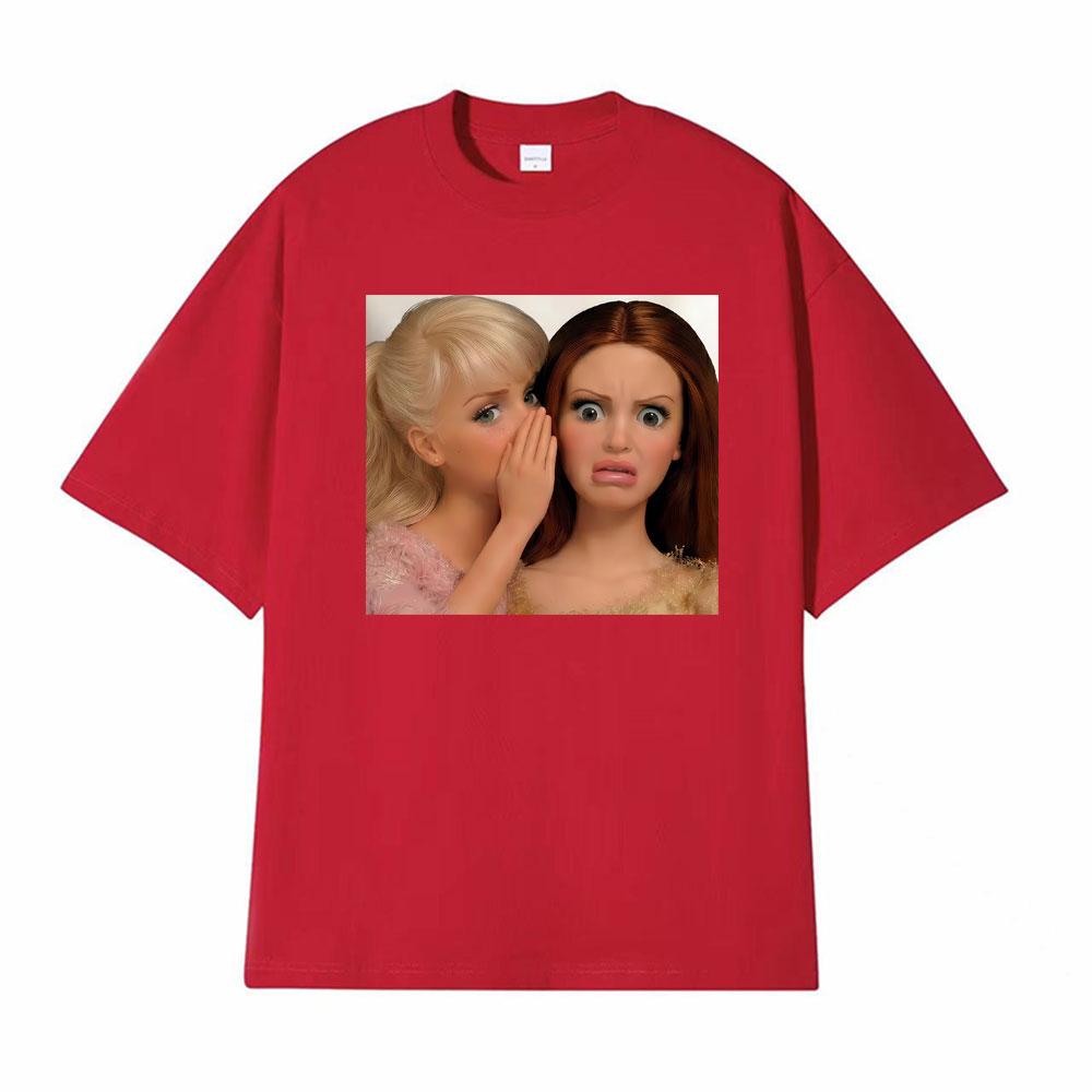 Comfort Funny Gossip Doll Spilling The Tea Whispering Meme T Shirts Unisex Women Fashion Oversized Tshirts Summer Cotton Tee Shirt