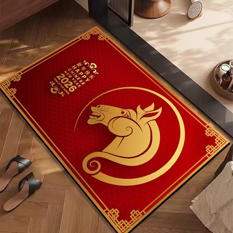 Праздничный ковер в китайском стиле 2026 для гостиной, диван, спальня, кабинет, ванная комната, кухня, придверный коврик, нескользящий, декор лошади