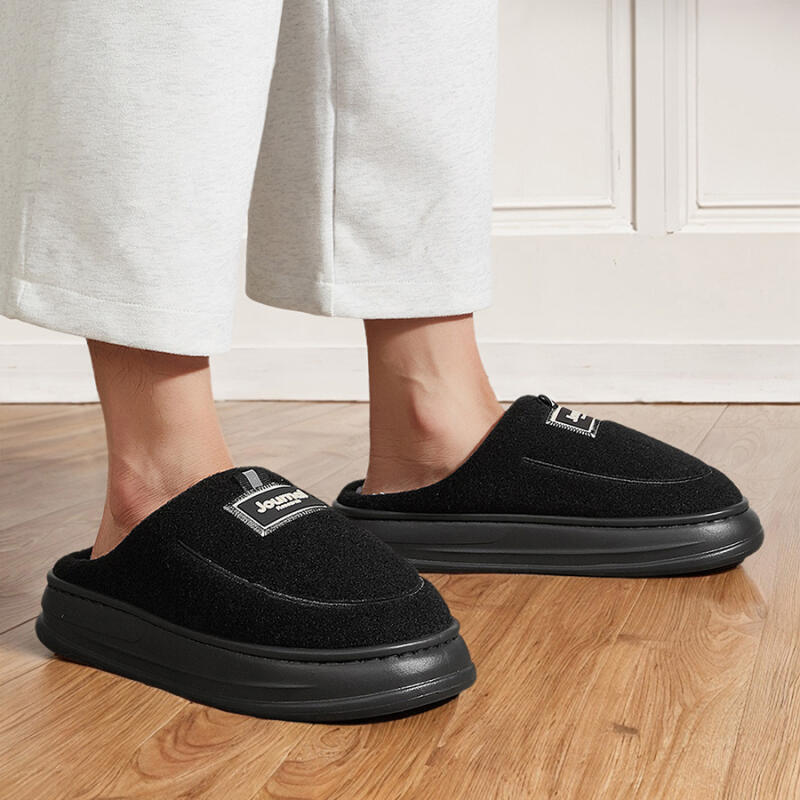 Мужские плюшевые тапочки на платформе с амортизацией из пены с памятью - Теплые зимние домашние тапочки на подкладке с нескользящей подошвой из ТПР для тепла в помещении и на улице