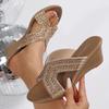 Fashion Rhinestone Decor Wedge Sandals for Women Summer 2025 Fashion Non Slip Beach Slippers Woman Comfortable Slip On Platform Sandals