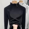 Women's Autumn and Winter Half High Neck Knitted Bottom Lace Splicing Warm Inner Top
