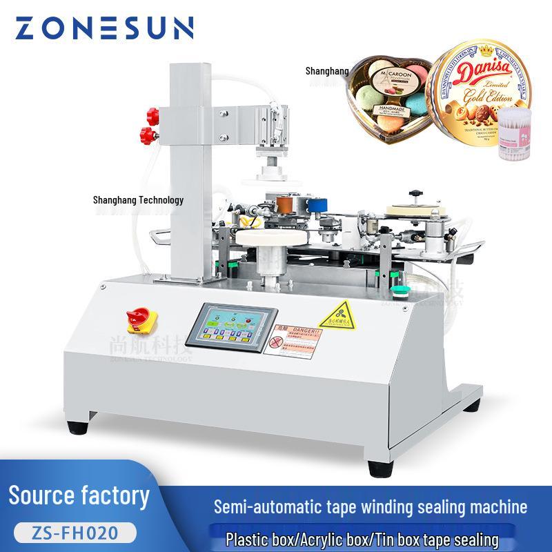 ZONESUN Semi-Automatic Tape Sealing & Wrapping Machine for Plastic, Acrylic, and Tin Boxes