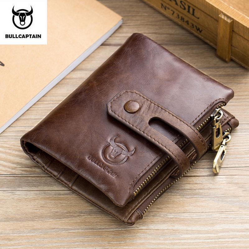 BULLCAPTAIN Натуральная кожа RFID мужской кошелек кредитные визитницы двойная молния кожаный кошелек Carteira 021