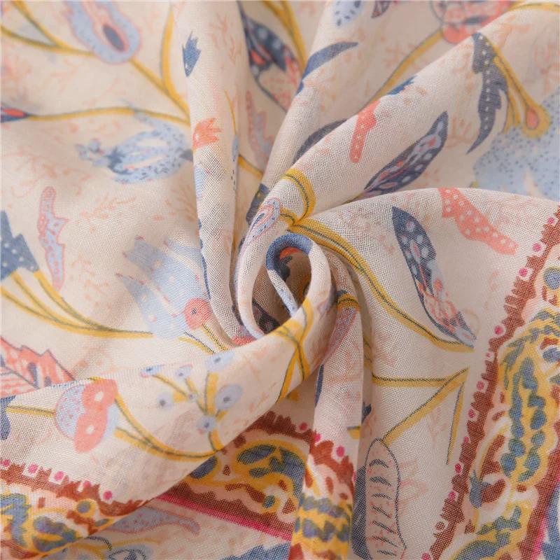 Новый бежевый цветочный шарф и солнцезащитная шаль из хлопка и льна для женщин — идеальный вариант для летнего отдыха на море и пляжа