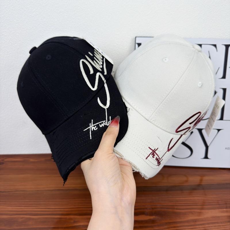 New embroidered letter ripped hat women's cap shading wide brim showing small face big head circumference hard top baseball cap men