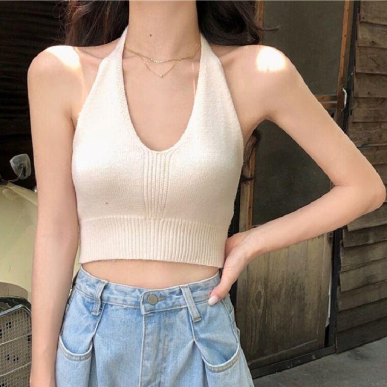 Internet Celebrity Summer Hyuna Camisole Women's Inner Wear Sexy Halterneck Open Back Short Outer Top Trendy