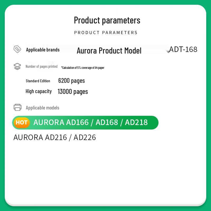 Compatible Black Toner Cartridge for Aurora ADT-168 Series