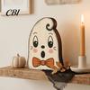 Durable Wooden Party Ornaments Halloween Vintage Ornaments, Cute Bat/Black Cat/Owl/Pumpkin/Ghost/Skull Decorations, Retro Indoor Room Decor Distressed