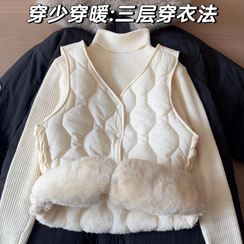 Women V Neck Short Fleece Lined Sleeveless Vest For Autumn Winter