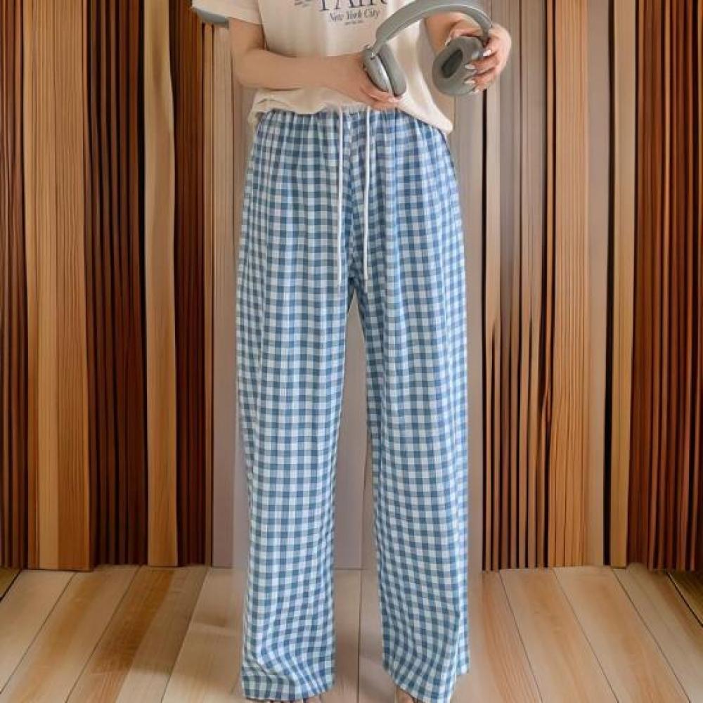 New ArrivalS Open Run Women S Check Pattern Homewear Straight pantS