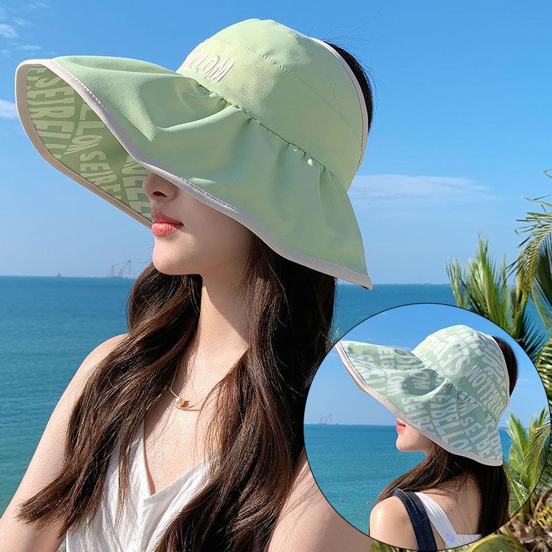 Корейская версия двухсторонней шляпы от солнца для женщин, летняя защита от солнца на открытом воздухе, пляжная шляпа с открытым верхом, складная шляпа для рыбалки