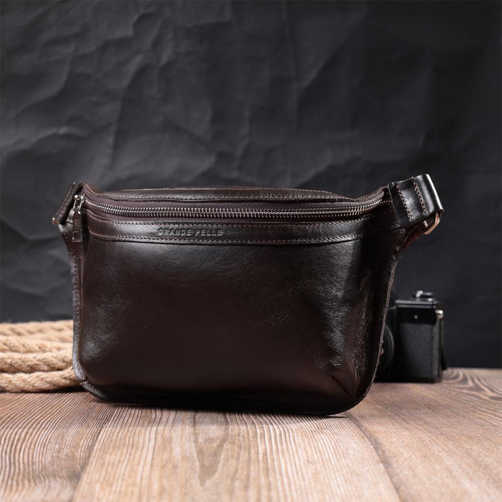 Стильная бананка для мужчин из натуральной кожи GRANDE PELLE Bag 22814 Коричневый