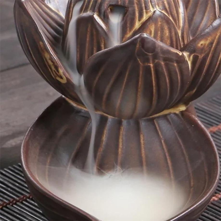 1 Pcs New Lotus Backflow Incense High Mountain Flowing Water Creative Ornament Ceramic Home Retro Backflow Incense