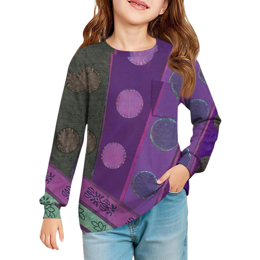 Блузка для девочек с длинным рукавом - Туника с мягкой талией и круглым вырезом