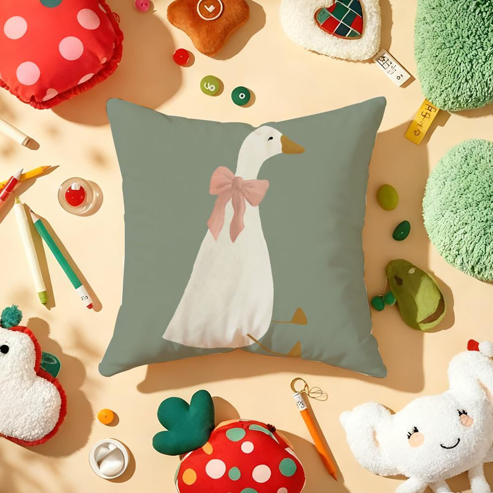 Cartoon Goose Floral Cushion Cover Soft Short Plush DoubleSided Printing Home Decor Machine Washable Pillow Case Gift