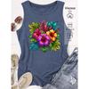 Elegant Vest for Women Tropical colorful hibiscus flower print casual loose summer vest Fashionable and elegant tops for commuting, vacation, and