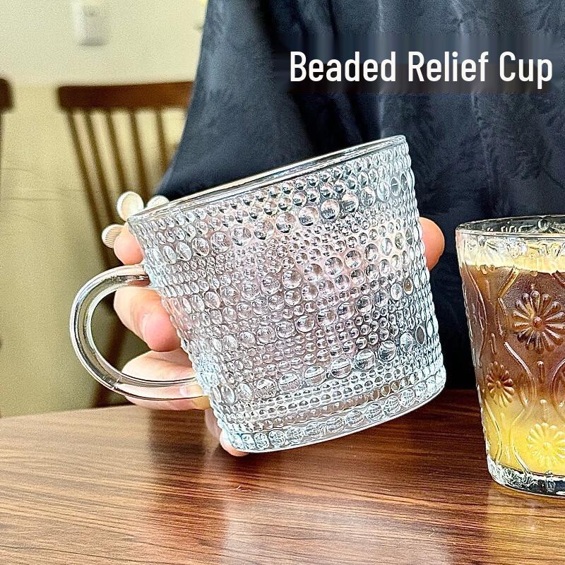 Стеклянная кружка HX с тиснением и ручкой, набор из 4 штук