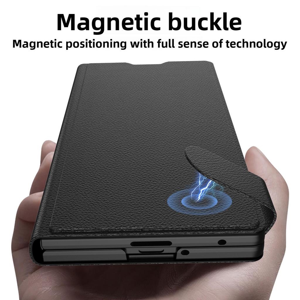 Fold7 Phone Case + Film for Samsung Galaxy Z Fold 7 Card Holder Magnetic Buckle Wallet Flip Pu Leather Invisible Bracket Cover