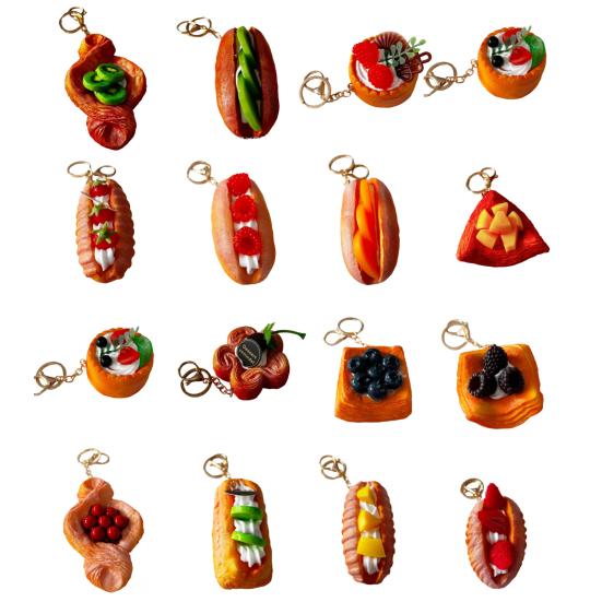 Simulated Food Squeeze Toy Keychain Stress Relief Bread Dessert Key Ring