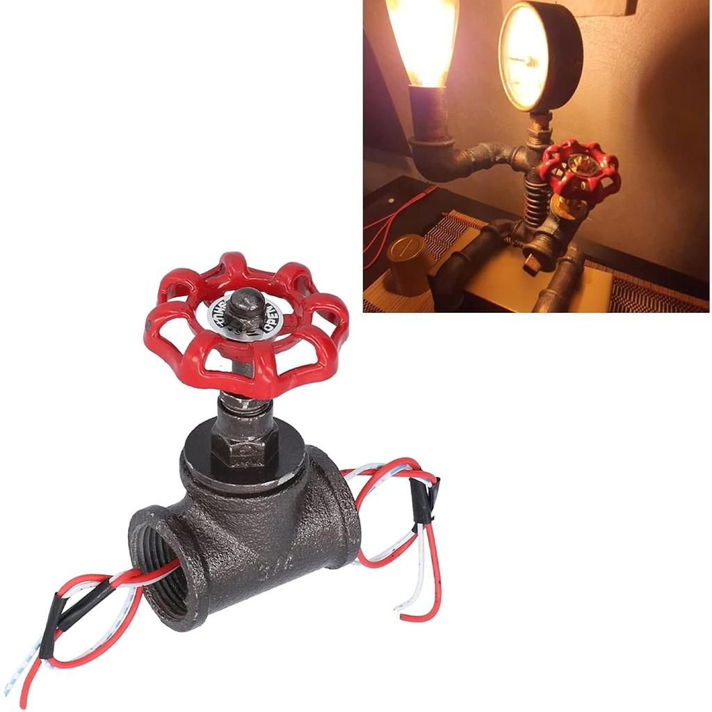Steampunk Lamp Switch, Vintage 3/4in Stop Valve Rotating Light Switch with Electric Wire for Steampunk Lamps Table Lamps Water Pipe Lamp