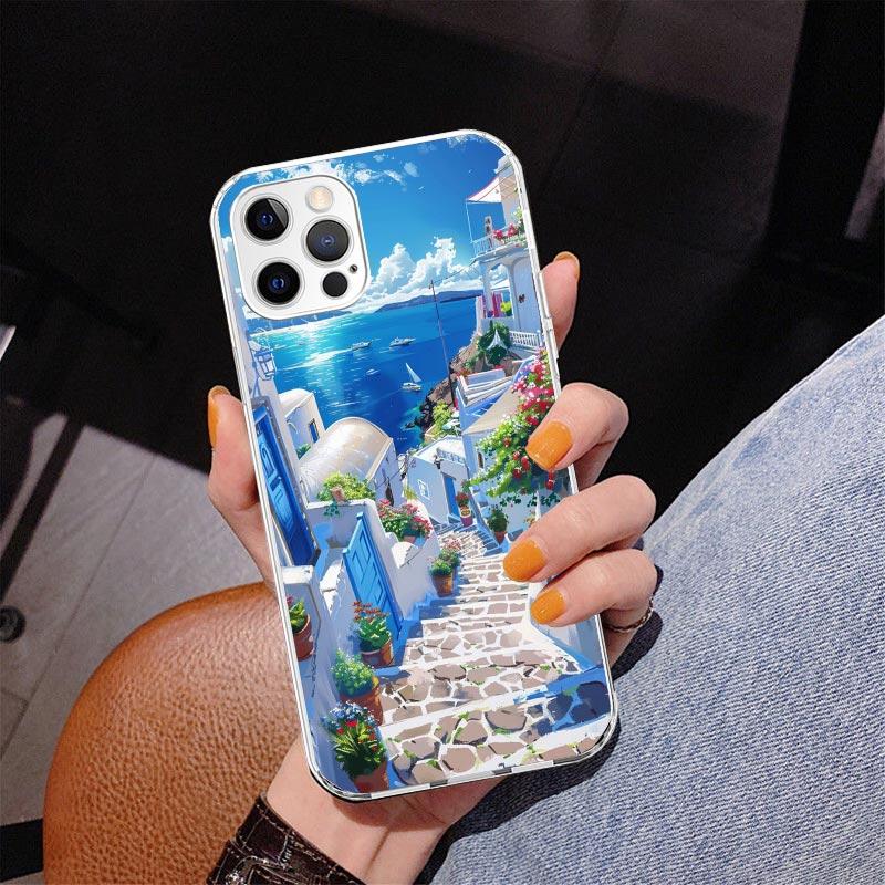 Греция Летом Санторини Чехол для Телефона Для iPhone 17 Air 16 Pro Max 16E 15 + 14 Plus 11 12 13 Mini 7 8 SE Подарок Печатная Крышка Fundas