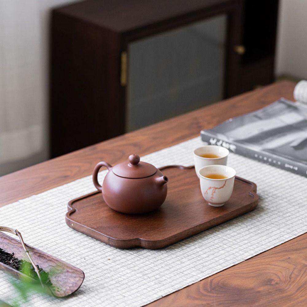 Simple Walnut Tea Tray Wooden Round Dinner Plates Leaf Storage Serving Platter Tray Tea