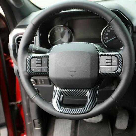 Carbon Fiber Inner Steering Wheel Decor Cover Trim For Ford F150 F-150 2021 2022