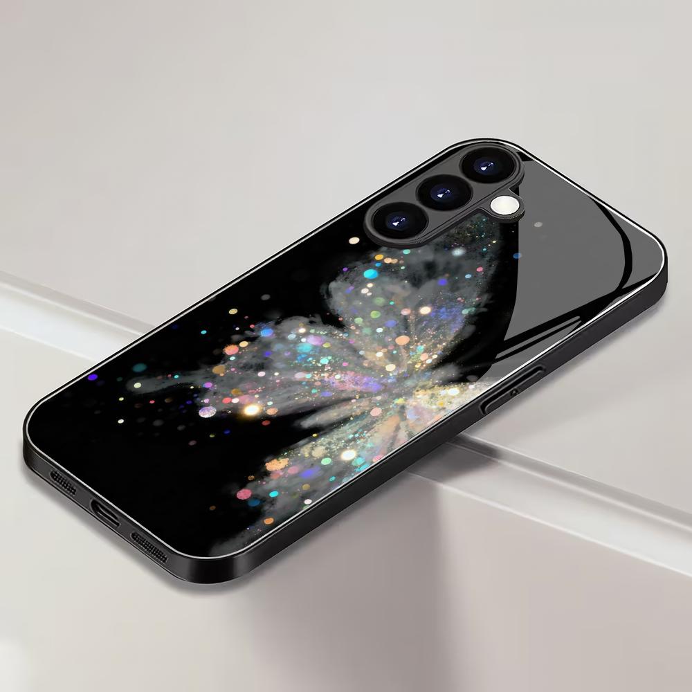 Чехол из закаленного стекла с узором «Бабочка» для Samsung GalaxyS26 S25 S24 S23 S22 S20FE/Ultra/Plus, противоударная задняя крышка