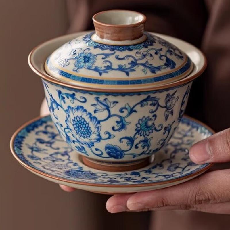Цветочный сине-белый фарфоровый чайный набор из 10 предметов Kiln Tao Ding Xuan