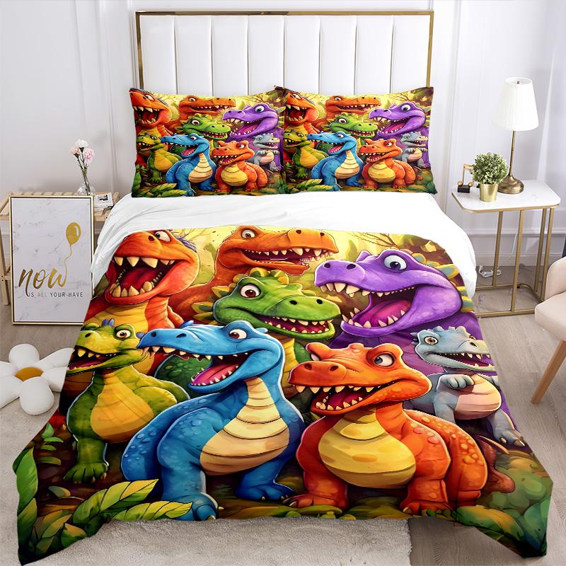 Colorful Dinosaurs Jungle Print 3Pcs Bedding Setduvet Cover With 2 Bedropillowcase Home Birthday Gift