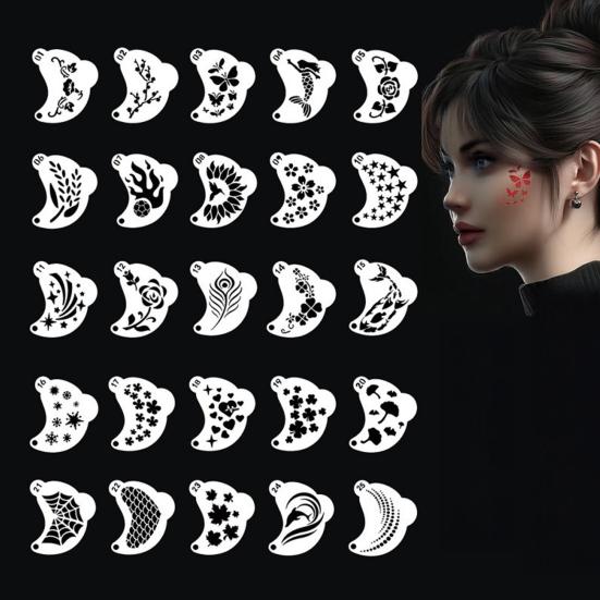 Набор из 25 шт. трафаретов для раскрашивания лица, пластиковые трафареты для рисования на лице, многоразовые шаблоны для боди-арта