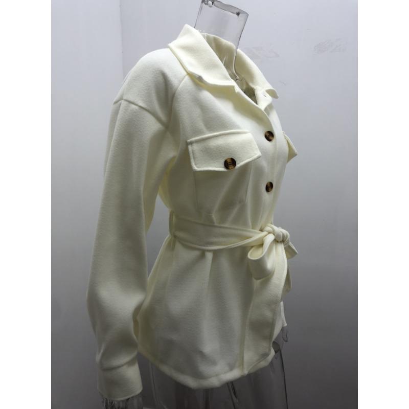 Autumn and Winter Women's Long-sleeved Temperament Solid Colour Lapel Button Tie Tweed Jacket