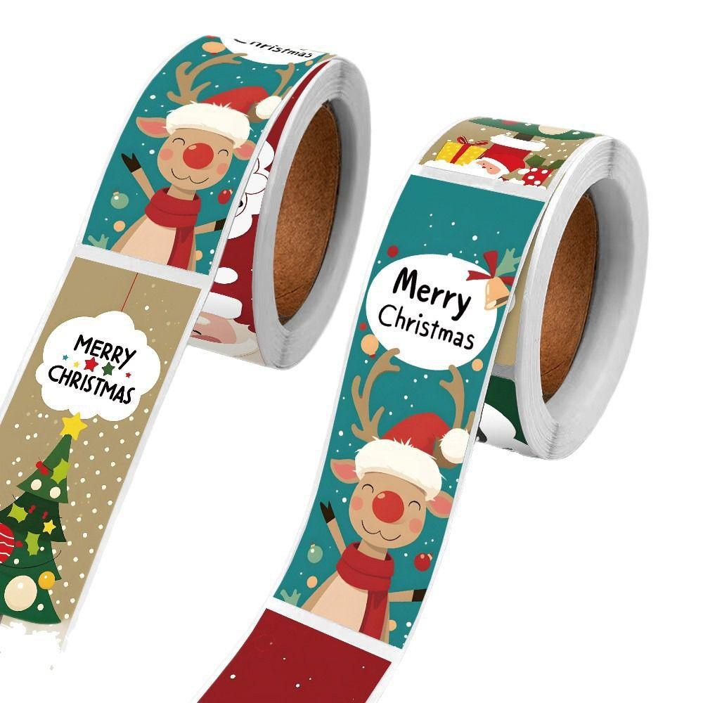 120PCS Multicolor Merry Christmas Stickers 7.6*2.5cm Cartoon Santa Snowman Packaging Decals Package Decoration Mixed Pattern