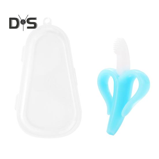 Игрушка для прорезывания зубов у младенцев с ящиком для хранения, пищевой полипропиленовый силикон без запаха, яркий цвет, успокаивающий обезболивающий банановый прорезыватель для зубов, гигиена полости рта для малышей