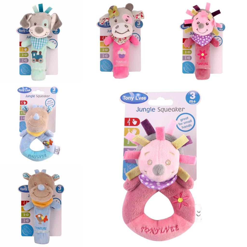 Baby Soft Plush Rattle Toy With Dog Hedgehog Rhinoceros Design For Newborns And Toddlers