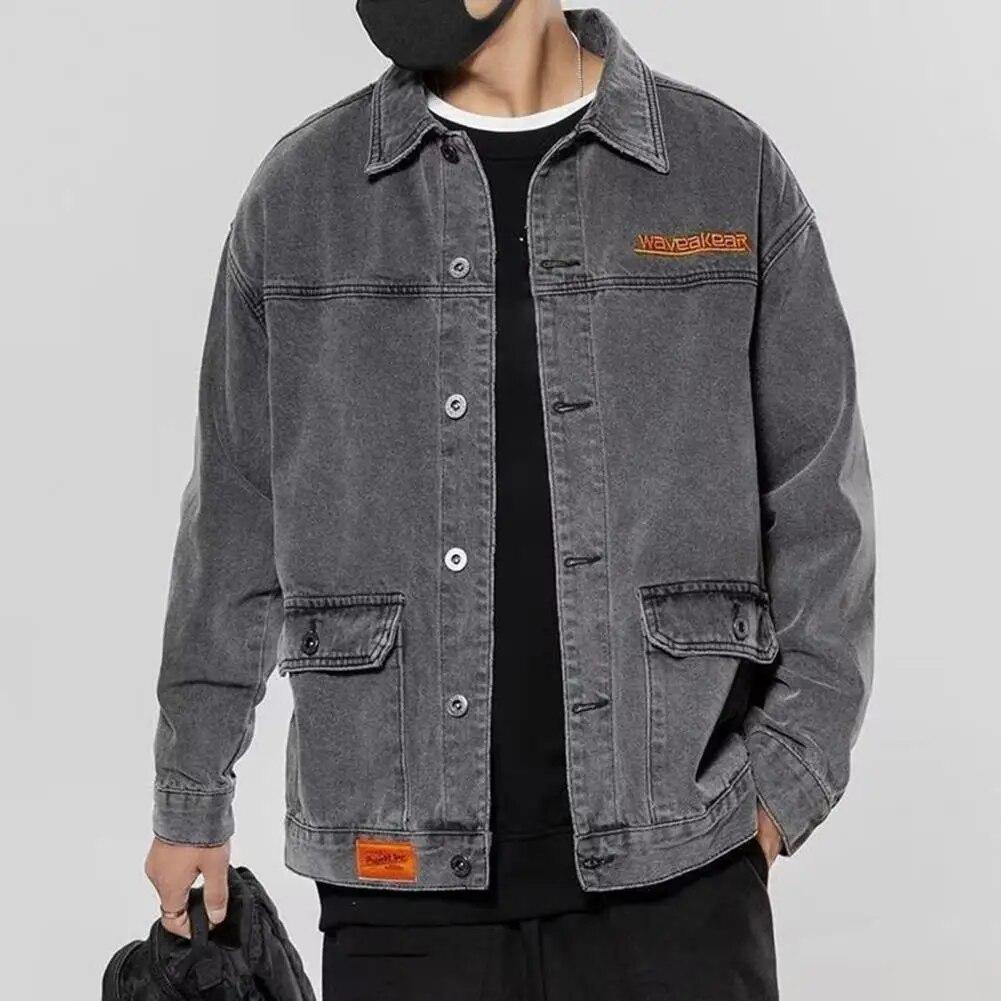 M-4XL Мужская джинсовая куртка с отложным воротником, однобортный свободный кардиган с длинными рукавами, теплое весенне-осеннее джинсовое пальто большого размера