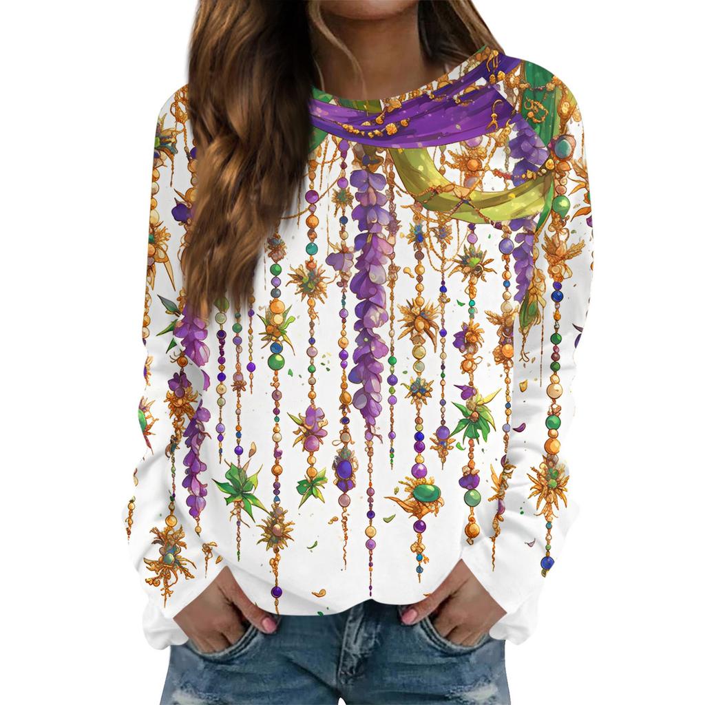 Round Neck Long Sleeve Sweatshirts For Women Print Graphic Top Casual Basic Tops Pullover