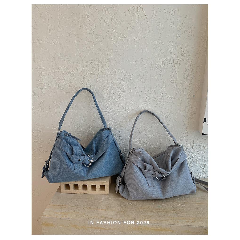 IELGY Denim Bag Summer Fashion All-Match One-Shoulder Large-Capacity Commuter Tote Bag