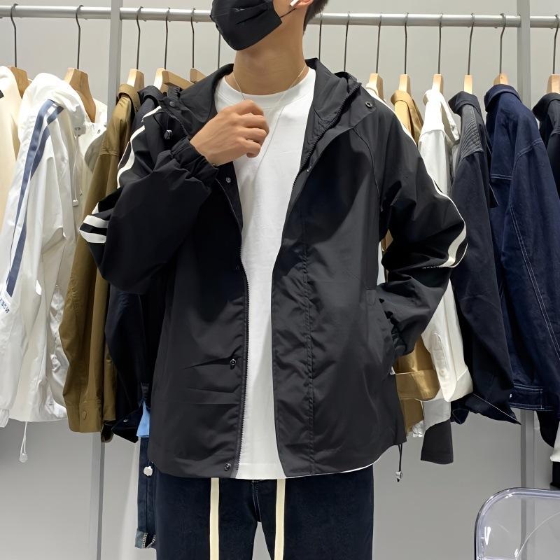 Осенняя мужская куртка в корейском стиле с капюшоном и длинными рукавами, универсальная модная полосатая куртка, повседневный свободный топ