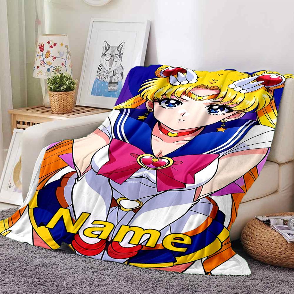 Custom Name Sailor Moon Theme Printed Blanket - Perfect for Couch, Bed, Travel & Outdoor Use | Machine Washable, Cozy & Durable.