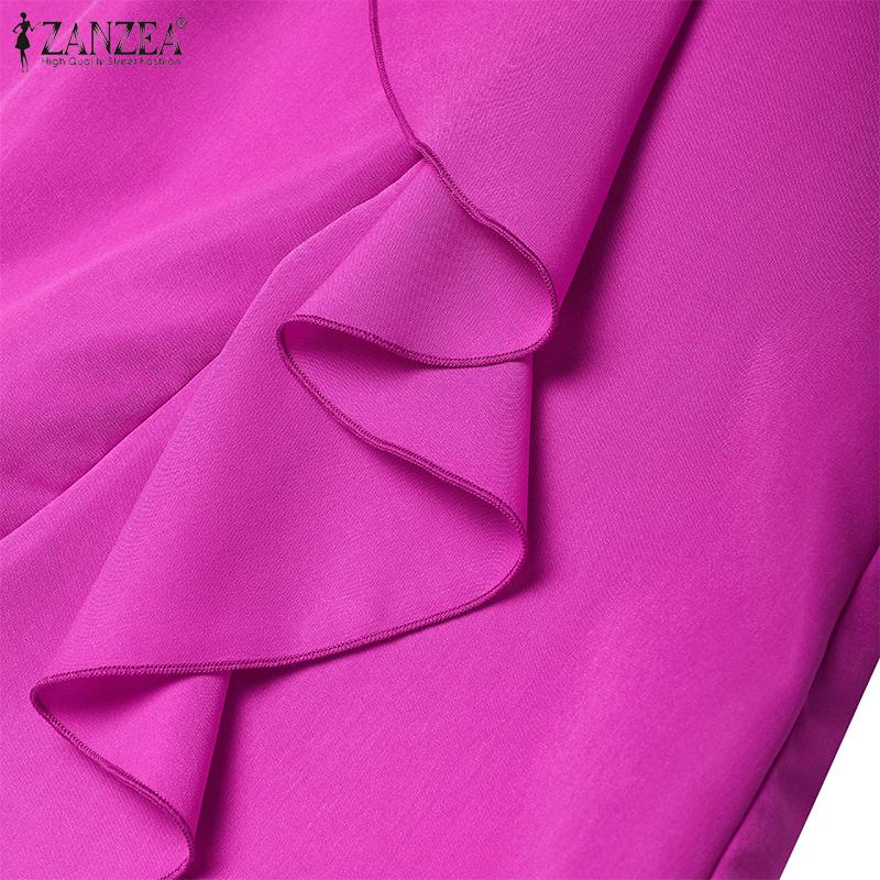 ZANZEA Женское повседневное платье с круглым вырезом, оборками и летними короткими рукавами