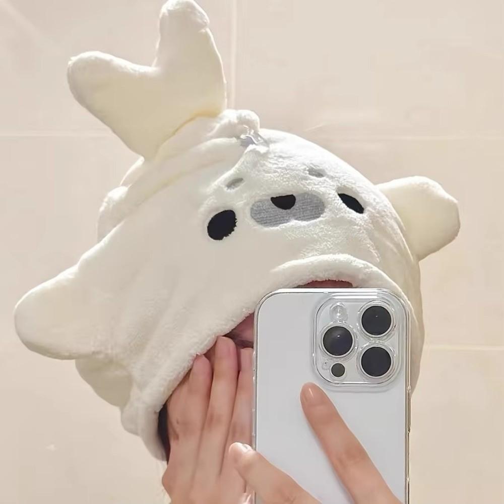 Cartoon Baby Seal Dry Hair Cap Coral Fleece Hand Wipe Towel Cute Hair Drying Cap Bath Accessories
