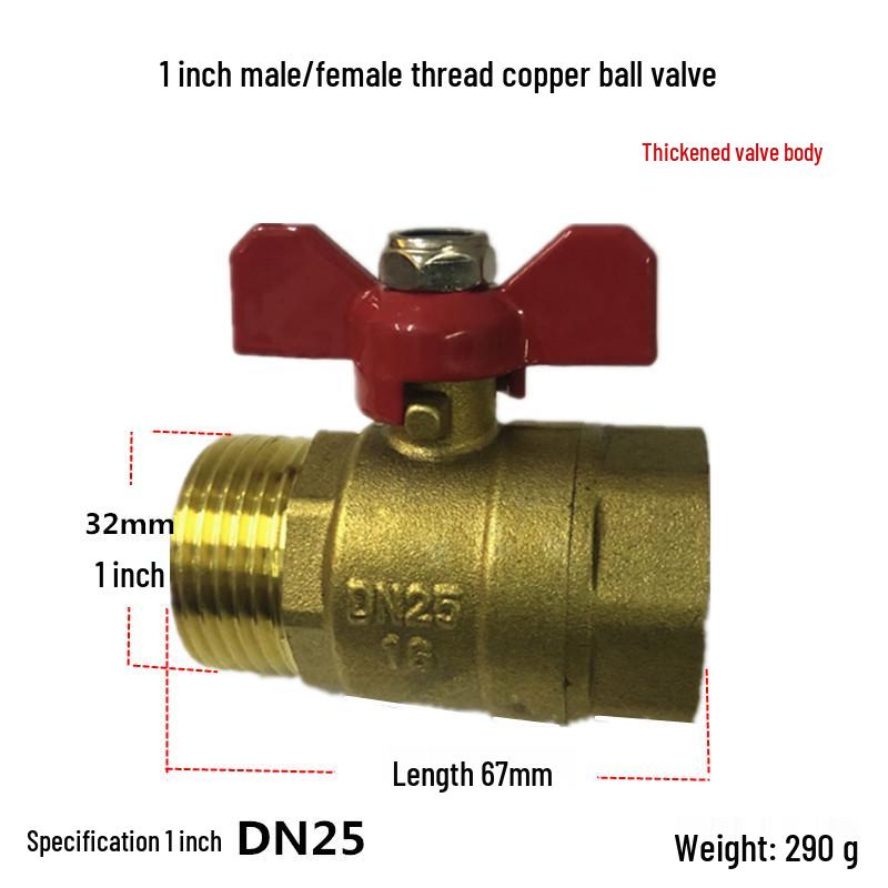 Copper Ball Valve with Butterfly Handle, Dual Thread, Pneumatic Water Valve, Sizes: 1/2", 3/4", 1" (DN8)