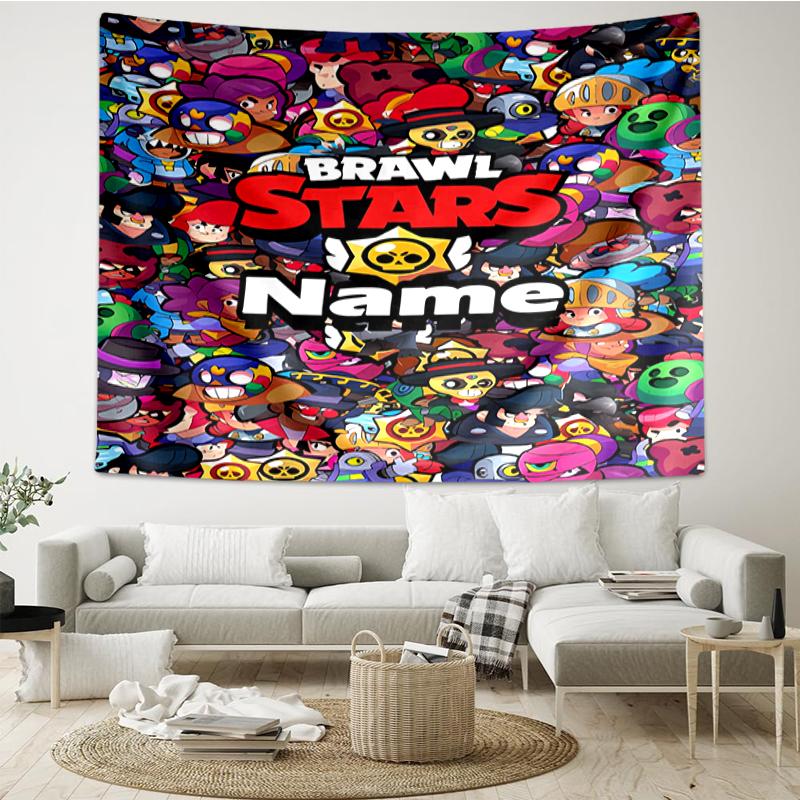 Custom Name Brawl Stars Print Tapestry, Backdrop, Easy Setup, Ideal for Bedroom, Office & Living Room, with Aesthetic Wall Hanging Decor.